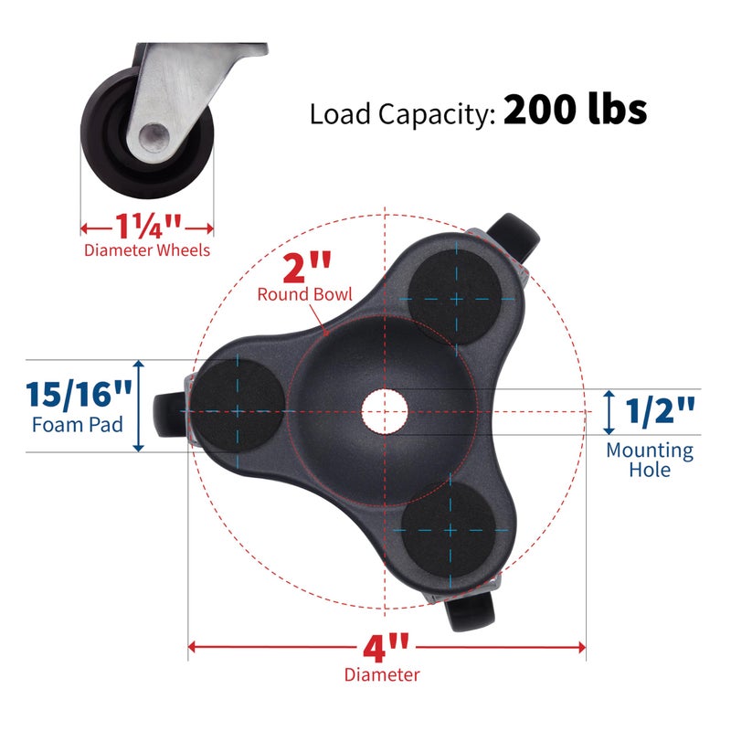 Shepherd Hardware Move-It 4-Inch Steel Tri-Dolly 200-Lb Load Capacity, Black - Image 4